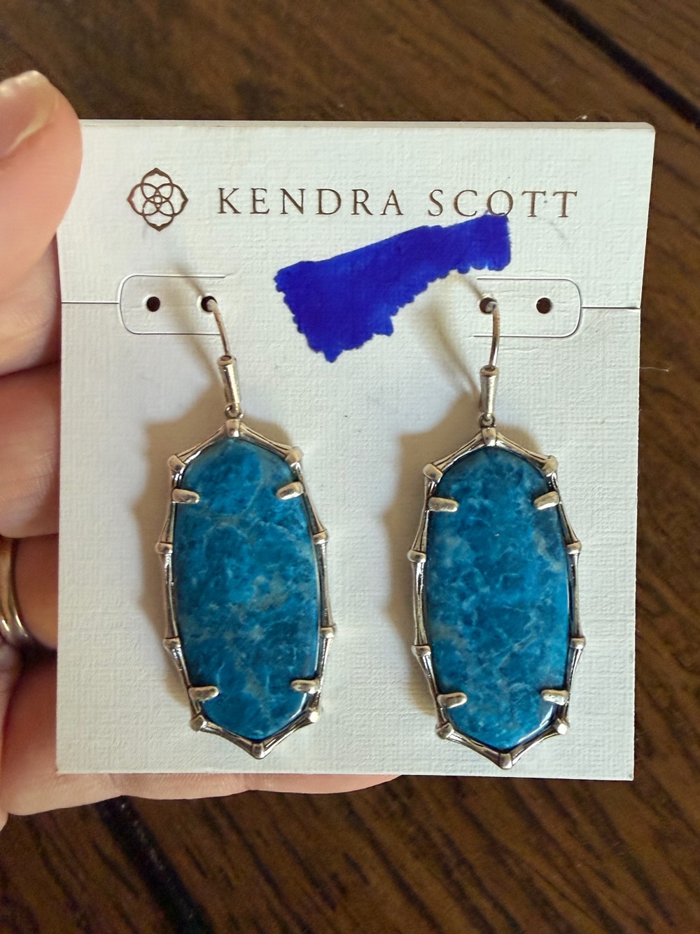 Kendra Scott Elle Drop Earrings silver Tone Bronze Veined Turquoise Magnesite